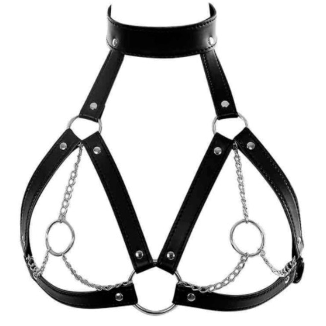 Arnes bdsm fem cuero cuello senos